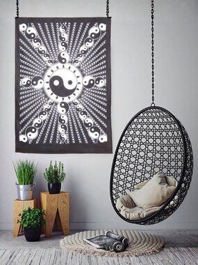 Oussum Wall Hanging Cotton Yin-Yang Symbol Black Poster Tapestry